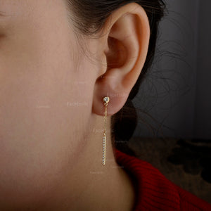 14K Yellow Gold Diamond Bar Drop Earrings: Minimalist Fine Jewelry