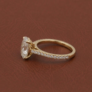 Oval Cut Engagement Ring, Lab Grown Diamond Solitaire Accent Ring, 14K Yellow Gold Bridal Ring, Propose Ring for Love, 3 Carat Oval Ring