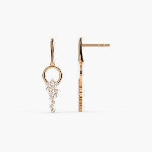 14K Solid Gold Diamond Drop Earrings, Dainty Dangle Drop Earrings, round Natural Diamond Earrings, Elegant Fine Jewelry, Dainty Earrings