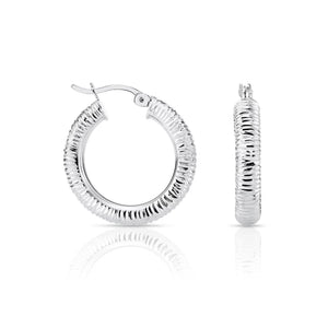 Stunning Handmade 925 Sterling Silver Diamond Cut Hoop Earrings - Medium Size.