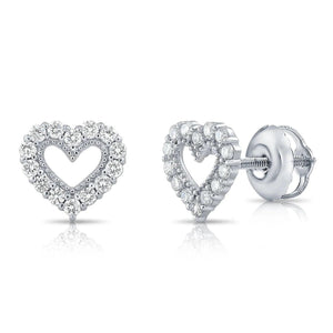 Elegant 14K White Gold Heart Lab Diamond Studs - 0.25 Carat, Secure Screwback Design.