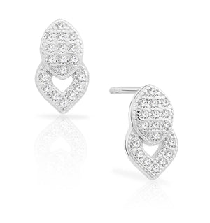 Stunning Sterling Silver CZ Double Teardrop Stud Earrings.