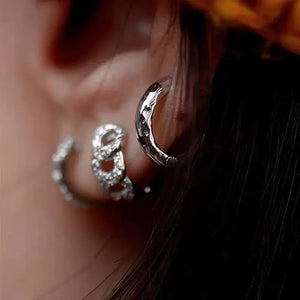 Stylish Minimalist Hammered Huggie Hoop Earrings in Sterling Silver - Chic Geometric Jewelry.