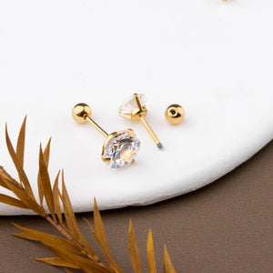 2-8 Mm round CZ Earrings,Tiny Diamond Earrings,Titanium Steel Cz Earrings,Gemstone Screw Back Earrings,Wedding Cz Earrings,Stacking Earrings