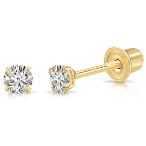 14K Yellow Gold Lab Diamond Stud Earrings, CVD Brilliant Solitaire round Diamond Studs, Screwback