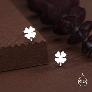 Four Leaf Clover Stud Earrings in Sterling Silver, Irish Earrings, Silver Gold or Rose Gold