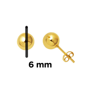 14K Solid Gold Ball Stud Earrings, Yellow Gold Ball Earrings 6Mm, Gold round Ball Stud Sleeper Earrings, Classic Jewelry