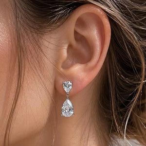 Sterling Silver CZ Teardrop Earrings: Double Drop Dangle Bridal Jewelry