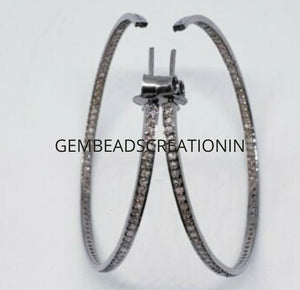 Elegant Pave Diamond Hoop Earrings: Handmade Sterling Silver Statement Jewelry for Special Occasions