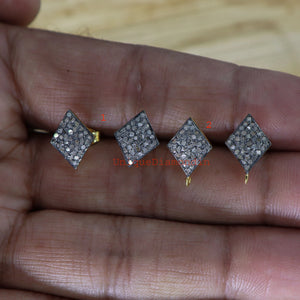 Handmade Pave Diamond Stud Earrings, 14K Gold & Sterling Silver Studs