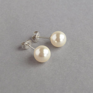 8Mm Cream Pearl Stud Earrings - round Cream Swarovski Pearl Ball Studs - Ivory Wedding Jewellery for Brides/Bridesmaids - Gifts for Her