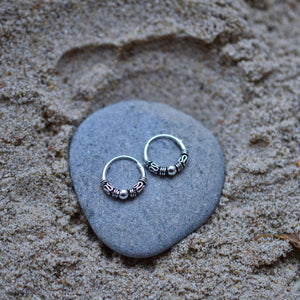 Elegant 925 Sterling Silver Bali Ball Hoop Sleeper Earrings - Available in Multiple Sizes (10-20 MM).