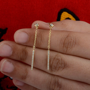 14K Yellow Gold Diamond Bar Drop Earrings: Minimalist Fine Jewelry