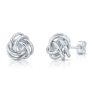 14K Gold Love Knot Stud Earrings with Hand Engraved Diamond Cuts, 9Mm, Pushback Studs