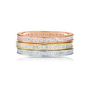 Sterling Silver Stackable Channel Set CZ Eternity Band Rings, Set of 3