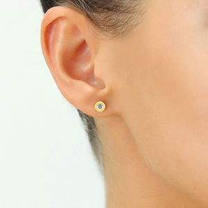 Solid 10K Yellow Gold Tiny Bezel Set Cubic Zirconia Stud Earrings