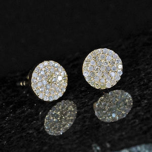 Pave Diamond 8MM Disc round Stud Earrings Solid 14K Yellow Gold Fine Jewelry Gift for Her Minimalist Earrings Pushback Jewelry New
