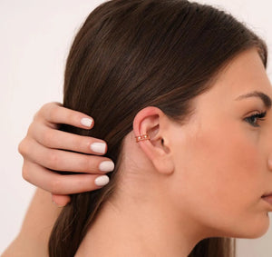 Dainty Baguette & round CZ Conch Ear Cuff Earrings • 925 Sterling Silver • Tragus Helix Studs • Gold Cartilage Stud • Diamond Stud Earrings