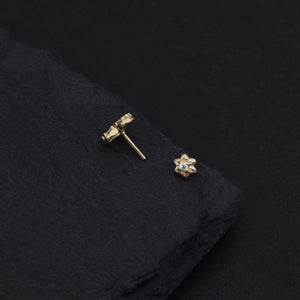 Dainty 14K Solid Gold Tiny Heart & Flower Flat Back Stud Earrings for Cartilage, Conch, Helix & Tragus.