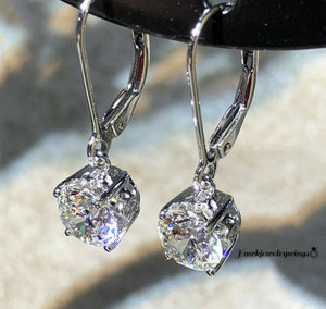 2Ct Moissanite Drop Earrings Leverback Dangle Earrings, Moissanite Dangle Earrings, Diamond Earrings Best Birthday Gift 14K White Gold FN
