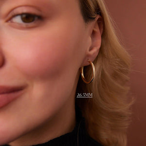 Luxurious 14K Gold Thick 3mm Waterproof Hoop Earrings for Everyday Elegance.