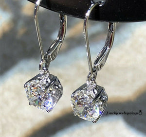 2Ct Moissanite Drop Earrings Leverback Dangle Earrings, Moissanite Dangle Earrings, Diamond Earrings Best Birthday Gift 14K White Gold FN