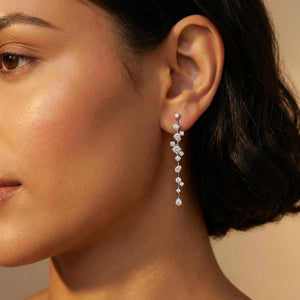 Lab Created Diamond 14Kt White Gold Long Drop Bridal Earrings