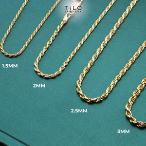 14K Gold Rope Chain Necklace – 925 Sterling Silver Dipped, Made in Italy.
