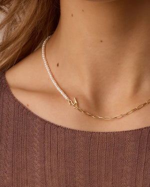Lou Pearl Alphabet Necklace NikNenz™ Premium Gold & Diamonds