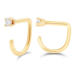 Small Diamond Claw Earring - 14K Solid Gold Huggie Hoop Earring