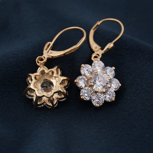 GRA Moissanite Flower Earrings, 14K Gold Plated Sterling Silver Lever Back Drop