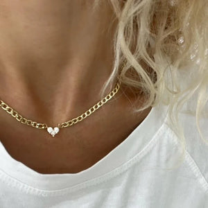 Gold Choker Necklace with Heart Shape Diamond Pendant, Three Lab Grown Diamonds Became into a Beautiful Heart Pendant in 14K Yellow Gold