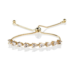 Elegant Gold Slider Bracelet with Dainty Pear-Shaped Cubic Zirconia for Women and Girls.