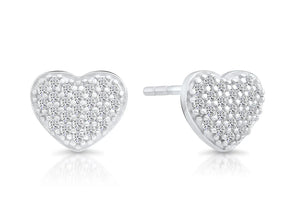 Dazzling Sterling Silver CZ Heart Stud Earrings - Perfect for Any Occasion!.
