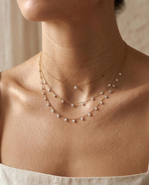 18K Solid Gold Pierced Diamond Necklace|0.25Ct Pierced Diamond Choker|Drilled Lab Diamond Pendant|Delicate Fine Jewellery