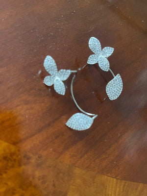 Ear Cuffs,Silver Diamond Jewelry,Diamond Ear Cuffs,Floral Earring,Indian Cocktail Jewelry,Diamond Earrings