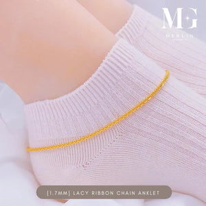 22K 916 Gold (1.7Mm) Lacy Ribbon Chain Anklet with Dangle Bell