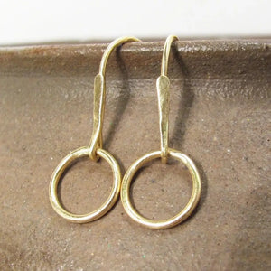 Elegant 14K Gold Minimalist Hoop Dangle Earrings - Timeless Circle Drop Design.
