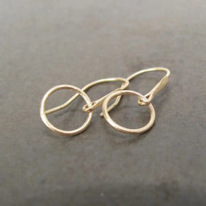 Elegant 14K Gold Minimalist Hoop Dangle Earrings - Timeless Circle Drop Design.