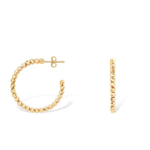 Elegant 14K Italian Gold Dainty Hoop Earrings with Beads.