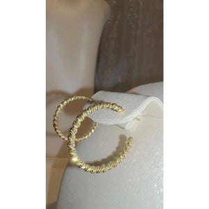 Elegant 14K Italian Gold Dainty Hoop Earrings with Beads.