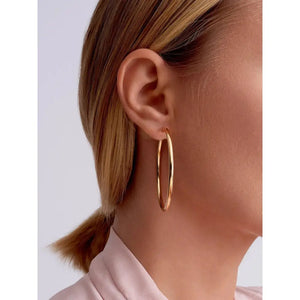 Elegant 14K Solid Gold 65mm Thin Lightweight Hoop Earrings - Perfect for Any Occasion!.