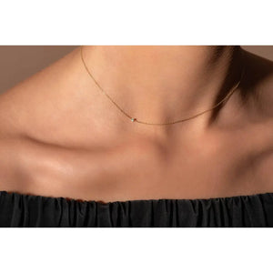 Elegant 14K Solid Gold Diamond Choker Necklace – Dainty Minimalist Two-Sided Pendant.