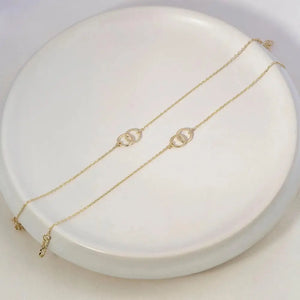 Elegant 14K Solid Gold Interlocking Circle Bracelet - Dainty Connection Jewelry Gift for Her.