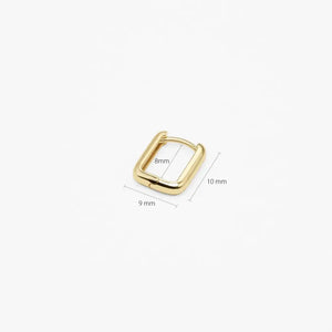 Elegant 14K Solid Gold Rectangular Huggie Earrings - Chic Small Hinged Everyday Hoops.