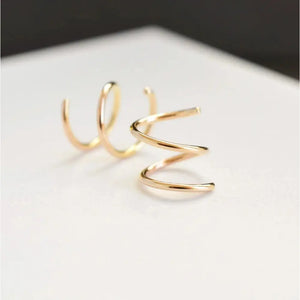 Elegant 14K Solid Gold Spiral Threader Earrings - Perfect Double Hoop Huggie Design for Sensitive Ears.