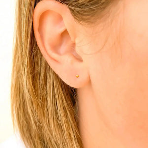Elegant 14K Solid Gold Tiny Ball Stud Earrings - 1.9mm Minimalist Dot Design.
