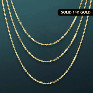 Elegant 14K Solid Yellow Gold Diamond-Cut Dainty Cable Chain Necklace - Handmade in Italy, 0.9mm-1.5mm.