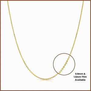 Elegant 14K Solid Yellow Gold Diamond-Cut Dainty Cable Chain Necklace - Handmade in Italy, 0.9mm-1.5mm.