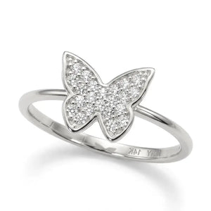 Elegant 14K White Gold Diamond Butterfly Ring - Dainty 0.12Ctw Sparkle Gift for Birthdays & Everyday Glamour.